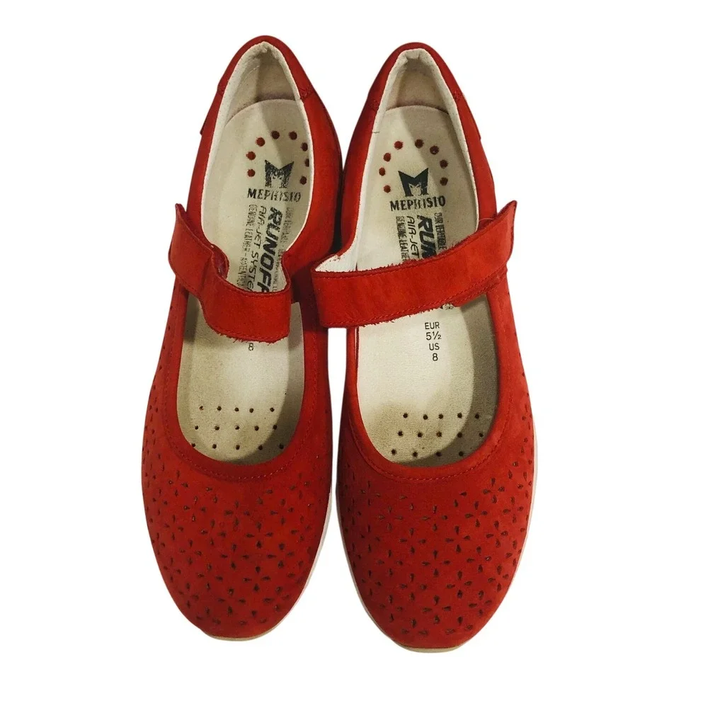 Mephisto Red Mary Jane Shoes Sneakers Perforate Walking Vaca Minimalist Womens 8